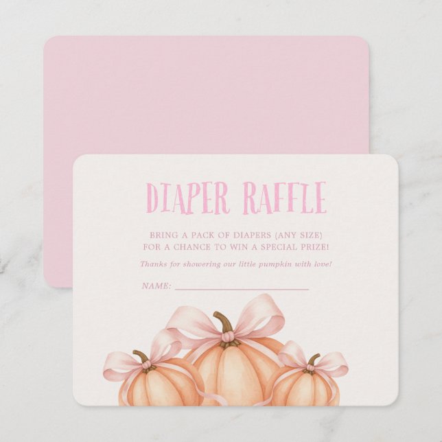 Little Pumpkin, pink bow,  Coquette diaper raffle  Invitation (Front/Back)