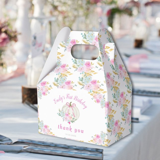 Little Pumpkin Pink Bow First Birthday Favor Boxes (Creator Uploaded)