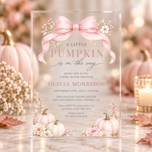 Fall Little Pumpkin Pink baby shower invitation
