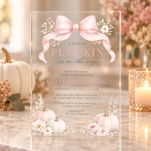 Fall Little Pumpkin Pink baby shower invitation
