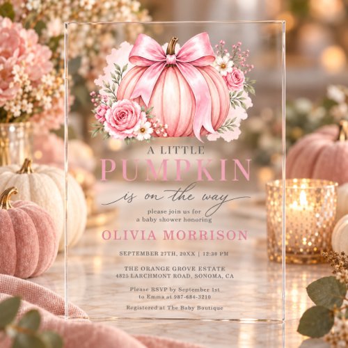 Fall Little Pumpkin Pink baby shower invitation