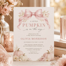 Little Pumpkin Pink Bow Girl Baby Shower Invitation