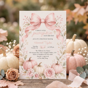 Little Pumpkin Pink Bow Girl Baby Shower Invitation