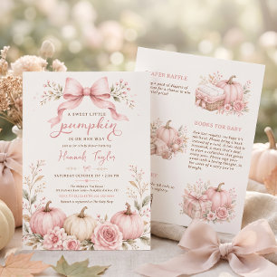 Little Pumpkin Pink Bow Girl Baby Shower Invitation