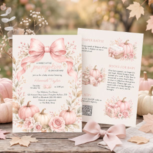 Little Pumpkin Pink Bow Girl Baby Shower Invitation