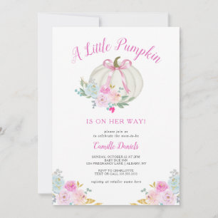 Little Pumpkin Pink Bow Girl Baby Shower Invitation