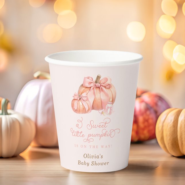 Little Pumpkin Pink Bow Girl Baby Shower Paper Cups (Creator Uploaded)