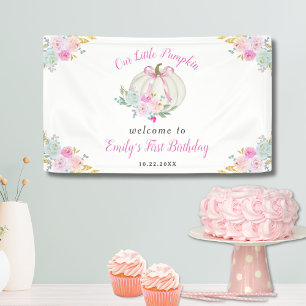 Little Pumpkin Pink Bow Girls 1st Birthday Welcome Banner