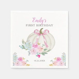 Little Pumpkin Pink Bow Girls First Birthday Napkins
