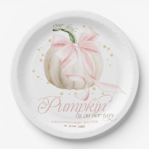 Little Pumpkin Pink Bow Personalised Baby Shower Paper Plates