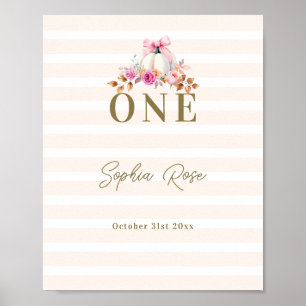 Little Pumpkin Pink Bow Roses 1st Birthday Welcome Poster