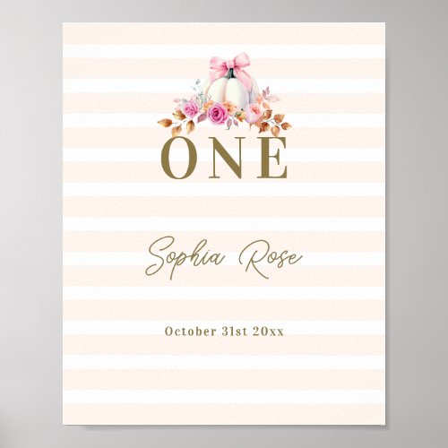 Little Pumpkin Pink Bow Roses 1st Birthday Welcome Poster