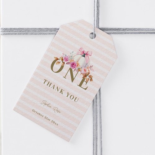 Little Pumpkin Pink Bow Roses 1st Elegant Birthday Gift Tags