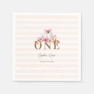 Little Pumpkin Pink Bow Roses 1st Elegant Birthday Napkins