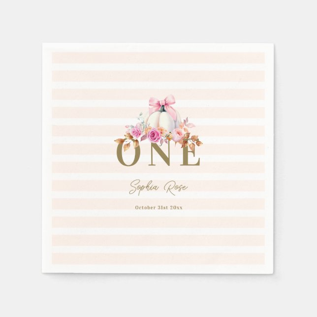 Little Pumpkin Pink Bow Roses 1st Elegant Birthday Napkins (Front)