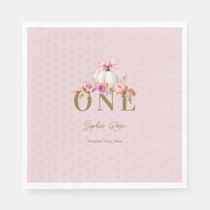 Little Pumpkin Pink Bow Roses Dots 1st Birthday Napkins