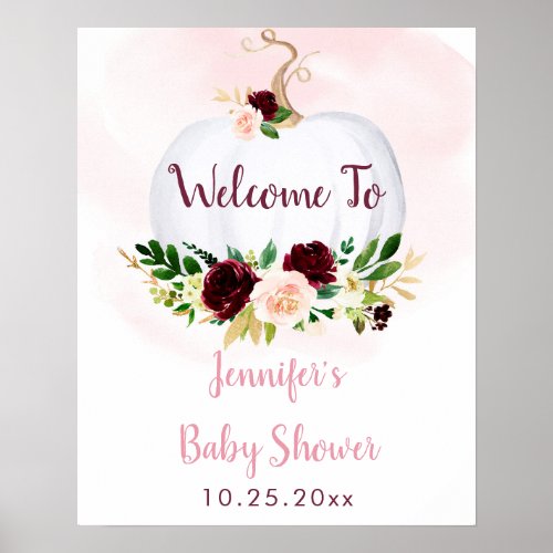 Little Pumpkin Pink Burgundy Baby Shower Welcome Poster