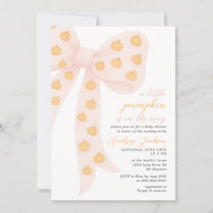 Little Pumpkin Pink Coquette Bow Baby Shower Invitation