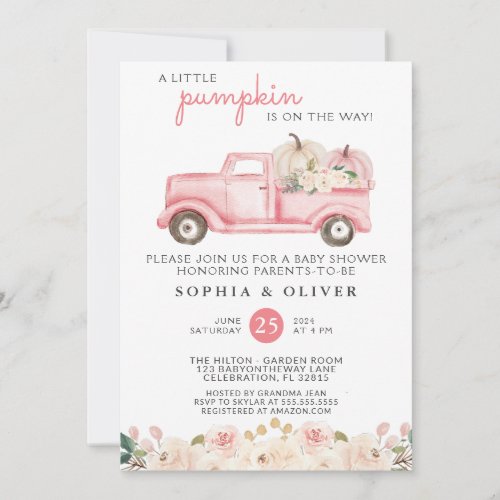 Little Pumpkin Pink Couples Baby Shower Invitation