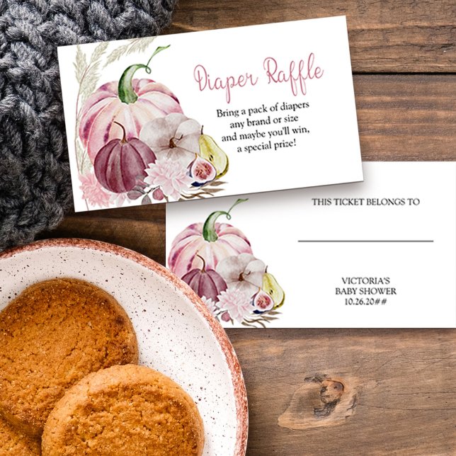 Little Pumpkin Pink Diaper Raffle Enclosure Card (Fall baby shower diaper raffle enclosure card with pink pumpkins)