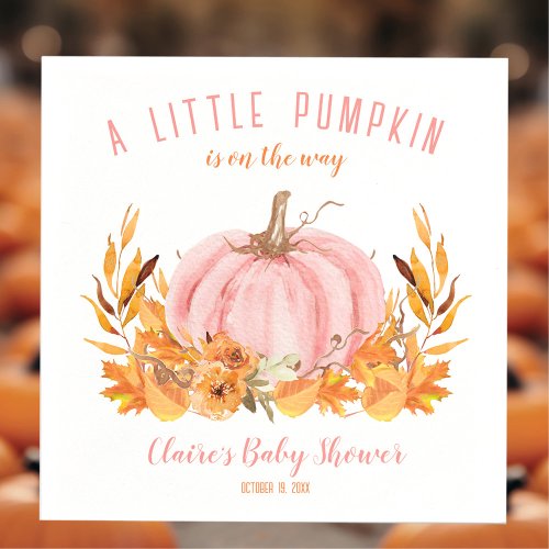 Little Pumpkin Pink Fall Girl Baby Shower Napkins