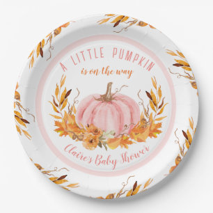Little Pumpkin Pink Fall Girl Baby Shower Paper Plates