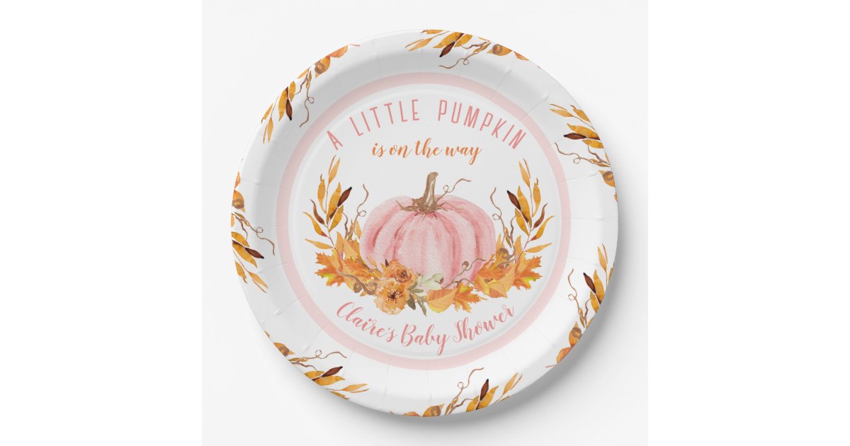 Little Pumpkin Pink Fall Girl Baby Shower Paper Plates | Zazzle