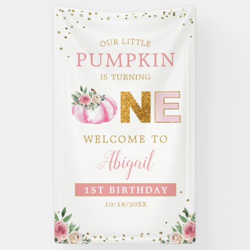 Little Pumpkin Pink Floral 1st Birthday Welcome Banner