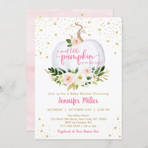 Little Pumpkin Pink Floral Baby Shower Invitation