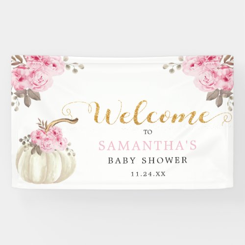 Little Pumpkin Pink Floral Baby Shower Welcome Banner