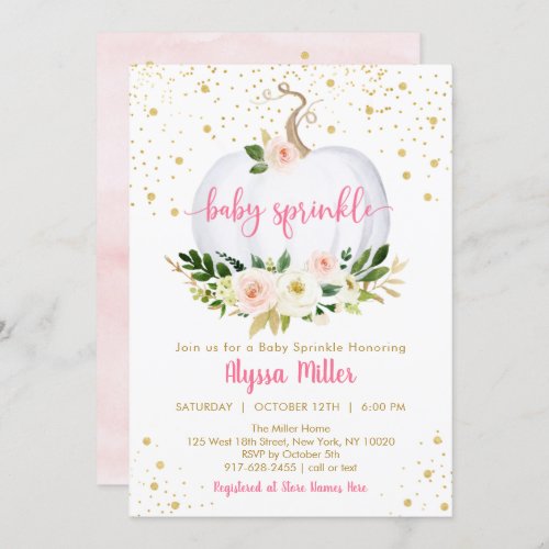 Little Pumpkin Pink Floral Baby Sprinkle Invitation