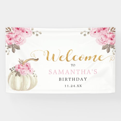 Little Pumpkin Pink Floral Birthday Welcome Banner