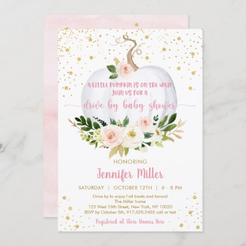 Little Pumpkin Pink Floral Drive By Baby Shower Invitation