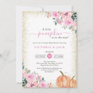 Little Pumpkin Pink Floral Fall Baby Shower Invitation