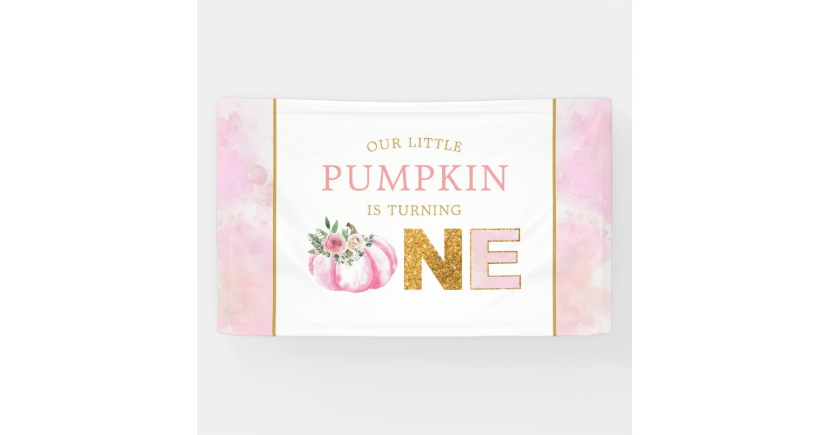 Little Pumpkin Pink Floral Fall Girl 1st Birthday Banner | Zazzle