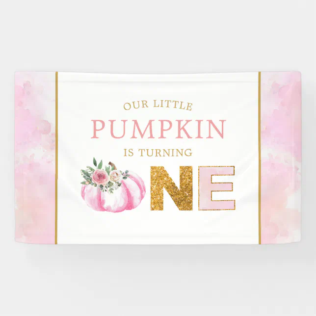 Little Pumpkin Pink Floral Fall Girl 1st Birthday Banner | Zazzle
