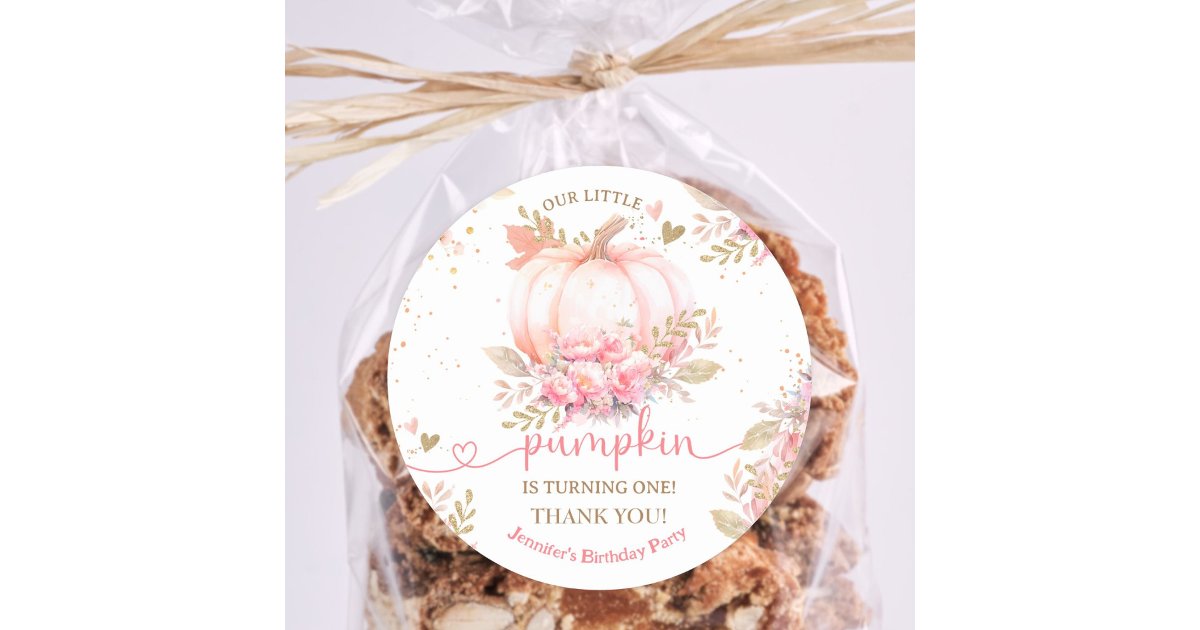 Little Pumpkin Pink Floral Girl Fall 1st Birthday Classic Round Sticker ...