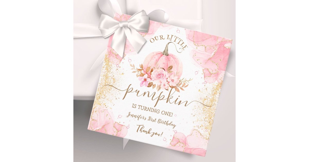 Little Pumpkin Pink Floral Girl Fall 1st Birthday Favor Tags | Zazzle