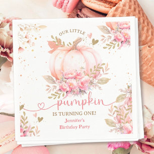 Little Pumpkin Pink Floral Girl Fall 1st Birthday Napkins