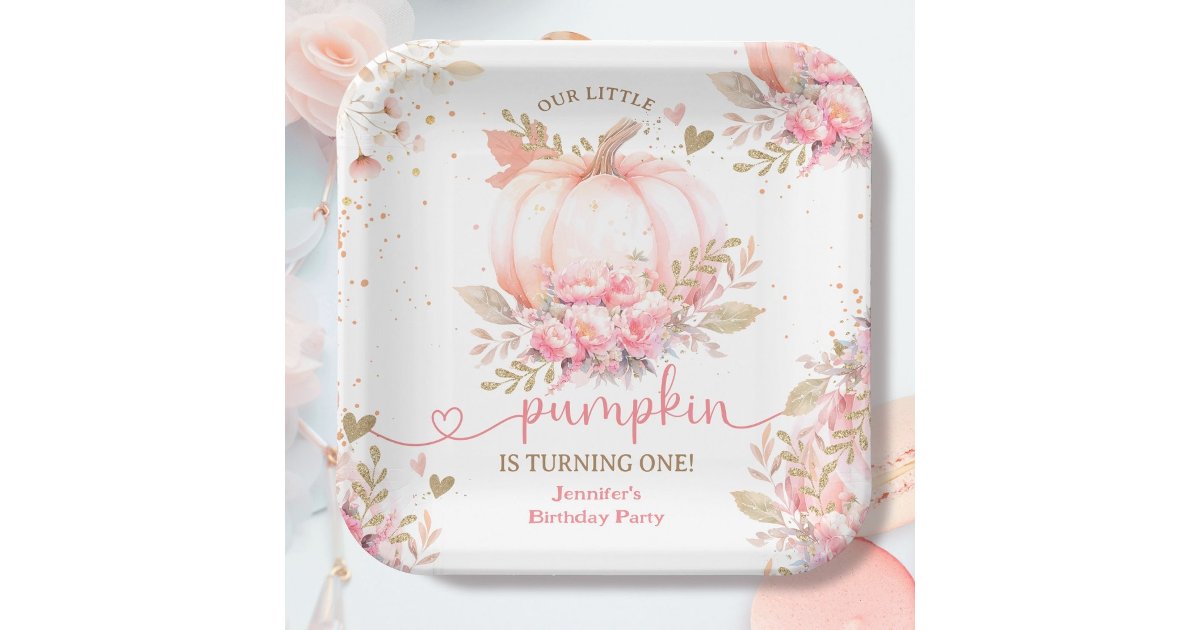 Little Pumpkin Pink Floral Girl Fall 1st Birthday Paper Plates | Zazzle