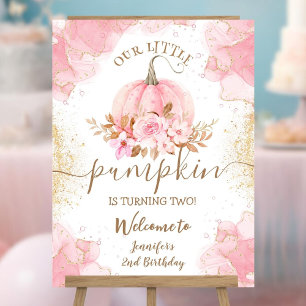 Little Pumpkin Pink Floral Girl Fall 2nd Birthday Foam Board