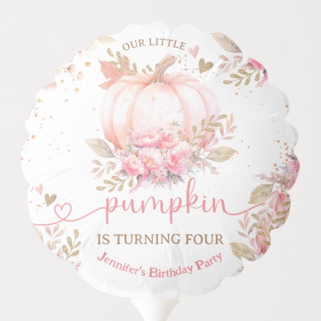 Little Pumpkin Pink Floral Girl Fall 4th Birthday Balloon (Back)