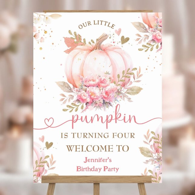 Little Pumpkin Pink Floral Girl Fall 4th Birthday Foam Board (Creator Uploaded)