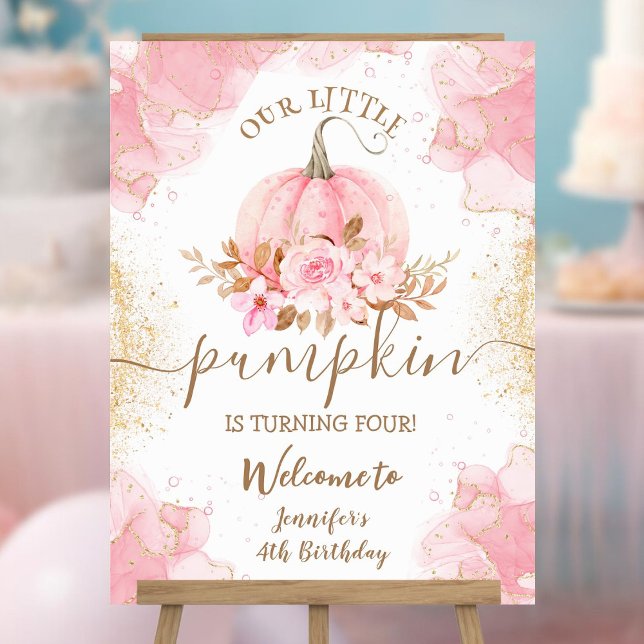 Little Pumpkin Pink Floral Girl Fall 4th Birthday Foam Board (Creator Uploaded)