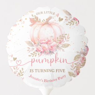 Little Pumpkin Pink Floral Girl Fall 5th Birthday Balloon