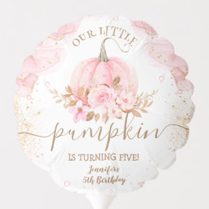 Little Pumpkin Pink Floral Girl Fall 5th Birthday Balloon