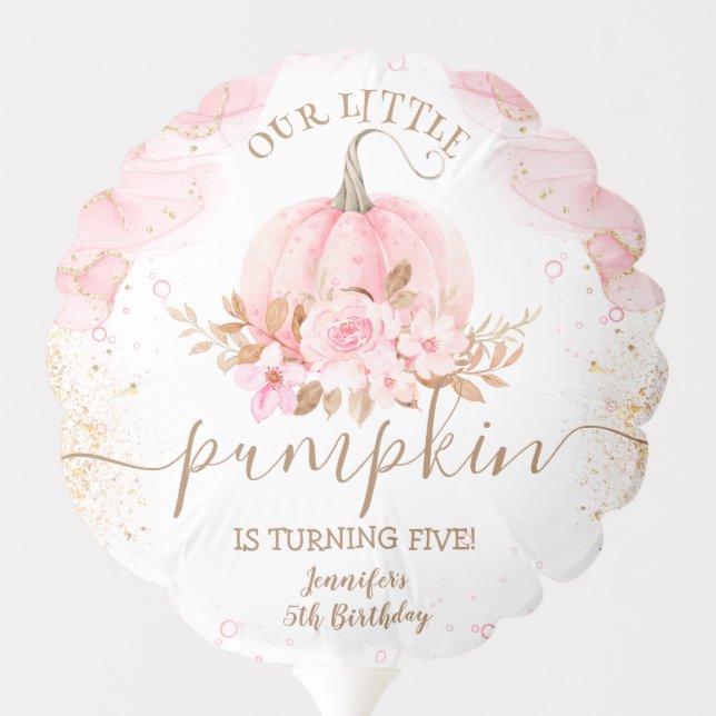 Little Pumpkin Pink Floral Girl Fall 5th Birthday Balloon (Back)