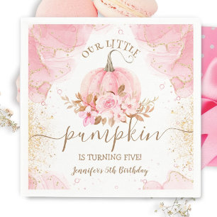 Little Pumpkin Pink Floral Girl Fall 5th Birthday Napkins