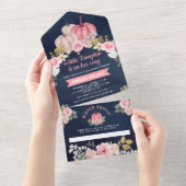 Little Pumpkin Pink Floral Navy Blue Baby Shower All In One Invitation (Tearaway)
