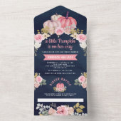 Little Pumpkin Pink Floral Navy Blue Baby Shower All In One Invitation (Inside)